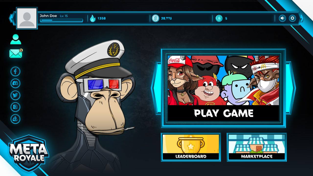 Bored Ape Yacht Club and other NFT characters in Meta Royale. 